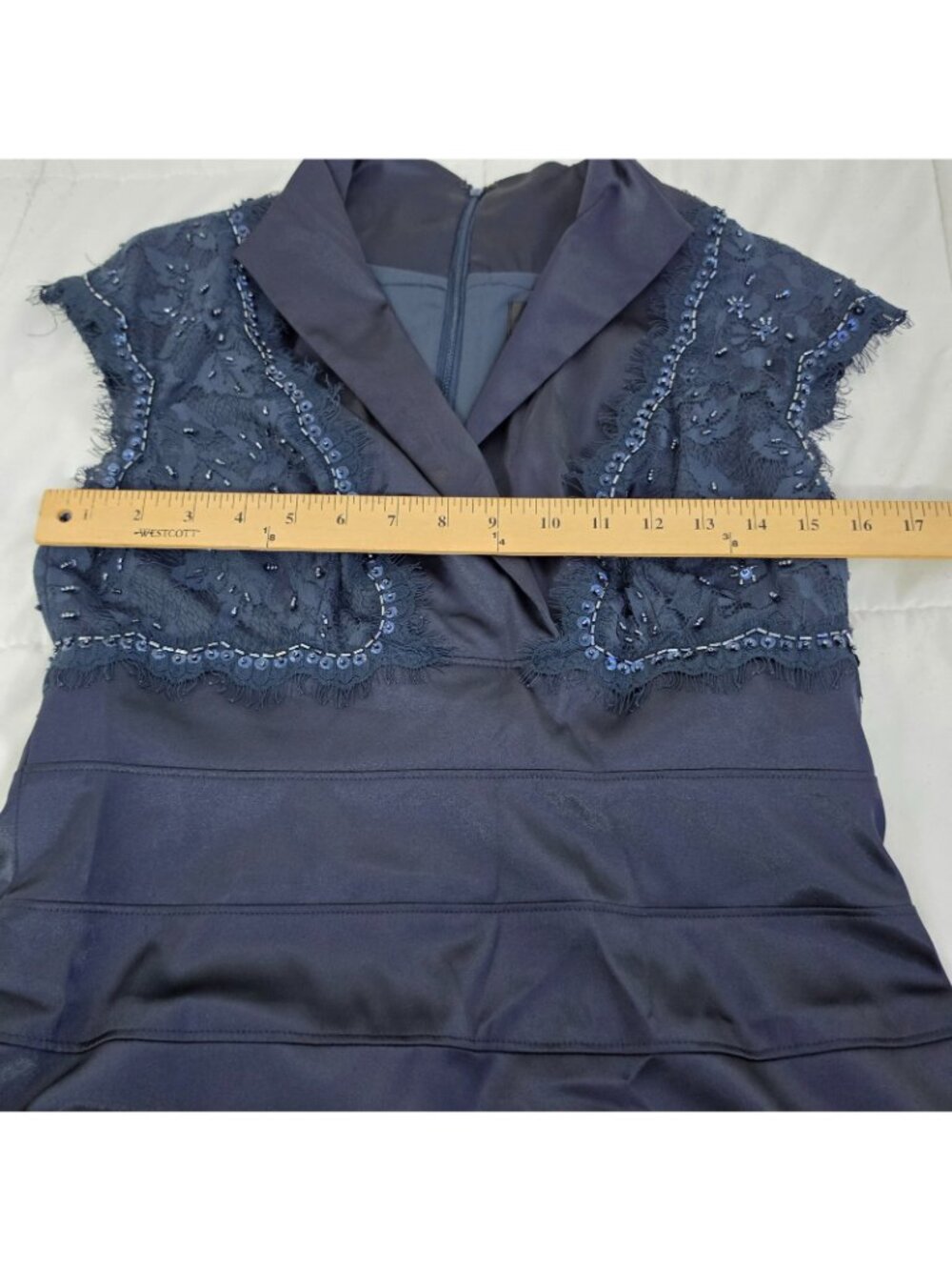 Adrianna Papell Occasions Gown 10 Navy Beaded Lace Formal Evening Mother Bride - Picture 7 of 15